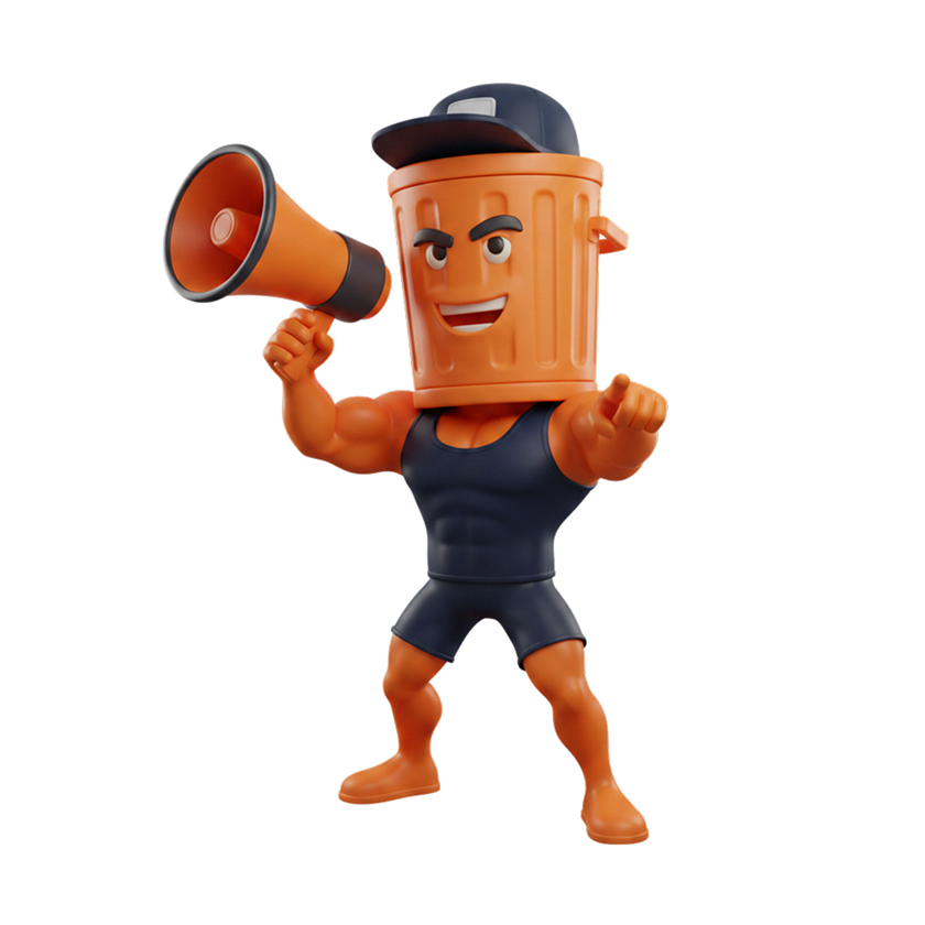 TrashTalk mascot flexing